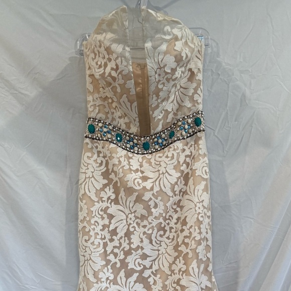 Nina Canacci Cream Blue Beaded Lace Embroidered Mermaid Event wedding Dress Sz 6 - Picture 14 of 16